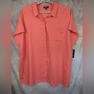 Ellos 2X (26/28) Tunic Top/Cover-up In Coral 55% Linen With Rayon NWT